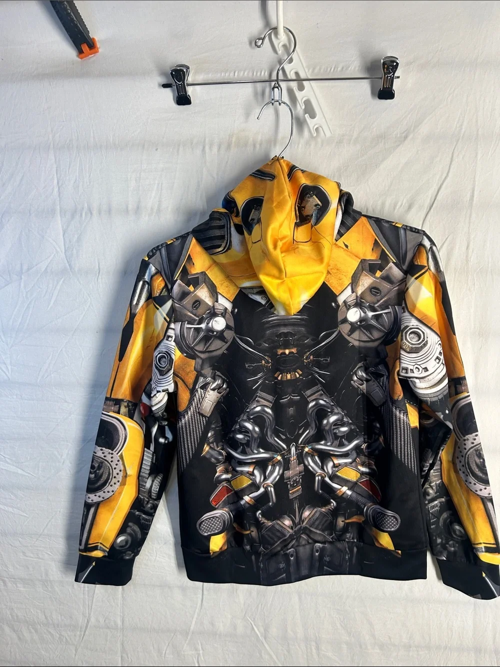 Kids Yellow & Black Robot-Print Zip Hoodie